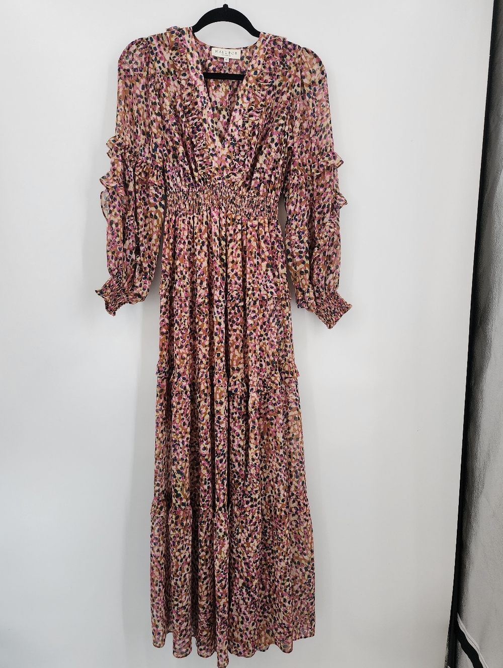 Hale Bob XSmall L/S Maxi, V Neck, Ruffle Sleeves, Cinched Waist, Maxi Dress - Picture 2 of 6